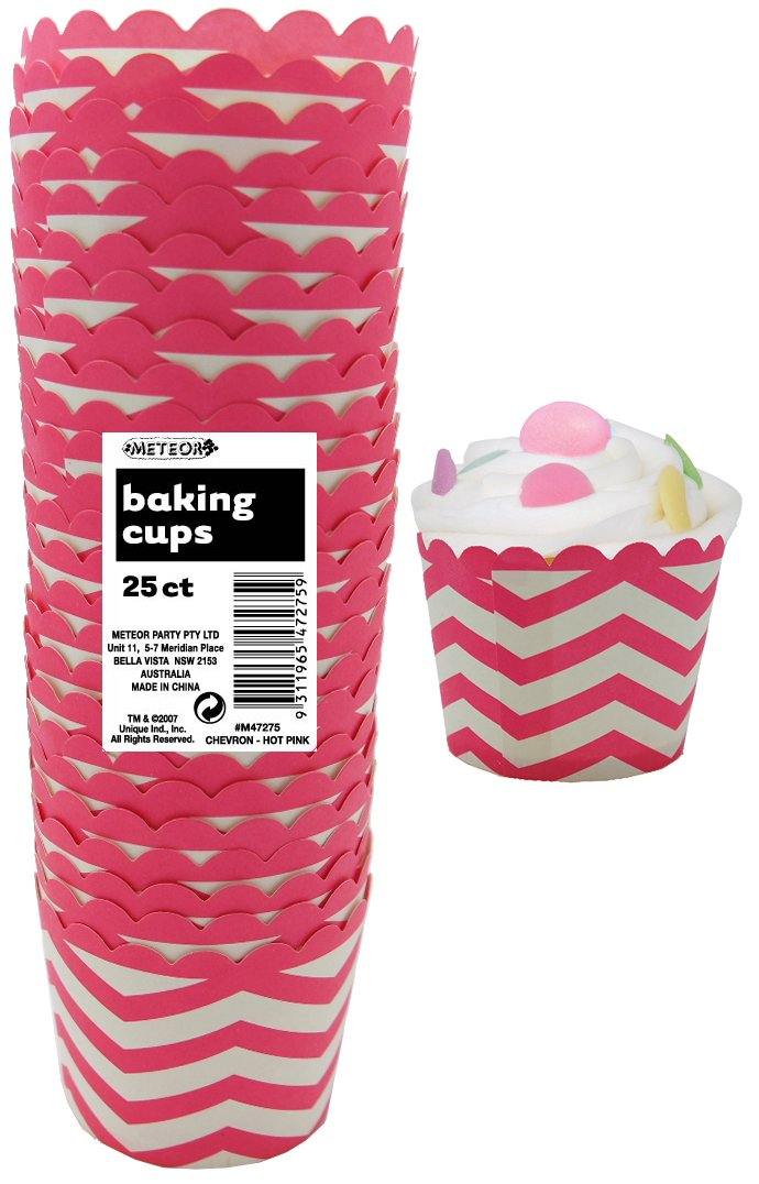 25 Pack Hot Pink Chevron Paper Baking Cups - The Base Warehouse