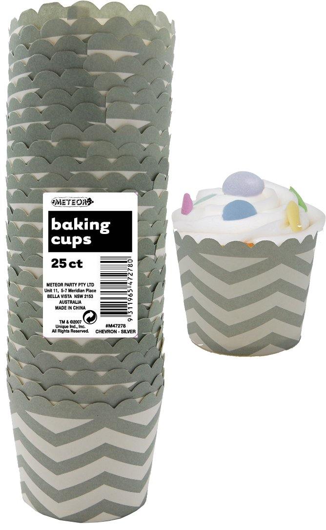 25 Pack Silver Chevron Paper Baking Cups