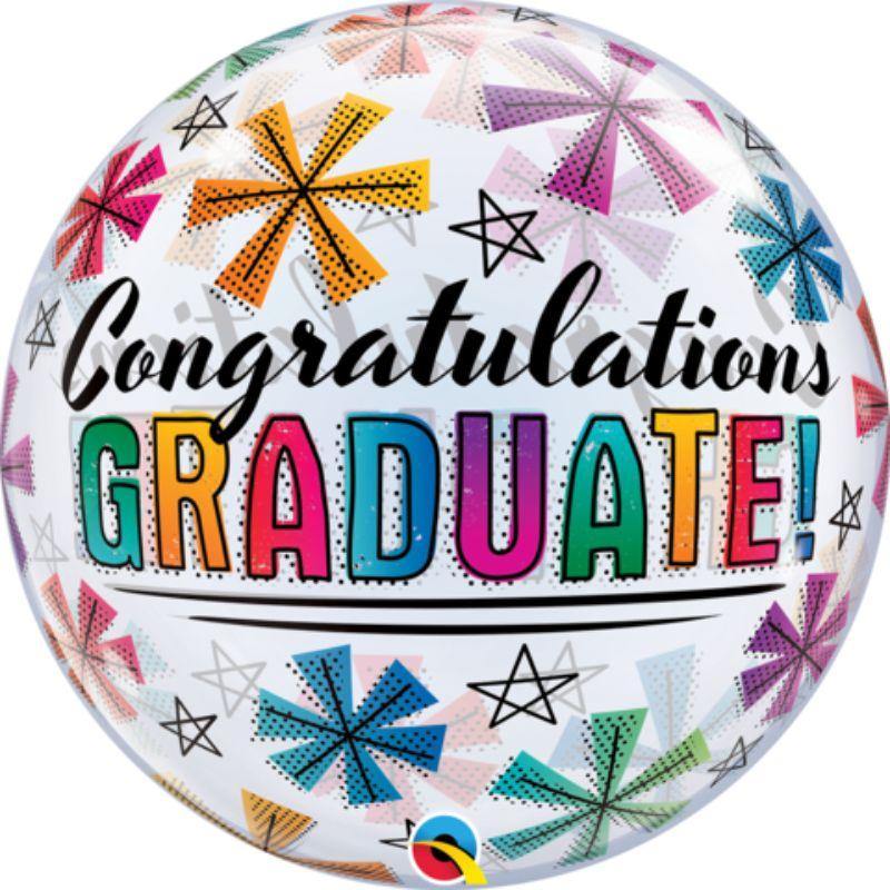 Congratulations Graduates & Stars Bubble Balloon - 55cm - The Base Warehouse