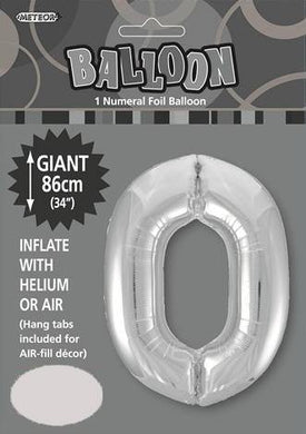 Silver Numeral 0 Foil Balloon - 86cm - The Base Warehouse