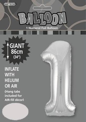 Silver Numeral 1 Foil Balloon - 86cm - The Base Warehouse