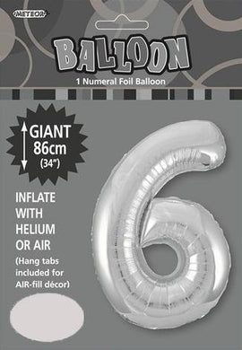 Silver Numeral 6 Foil Balloon - 86cm - The Base Warehouse