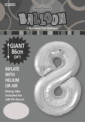 Silver Numeral 8 Foil Balloon - 86cm - The Base Warehouse