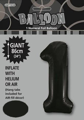 Black Numeral 1 Foil Balloon - 86cm - The Base Warehouse