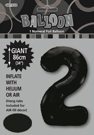 Black Numeral 2 Foil Balloon - 86cm - The Base Warehouse