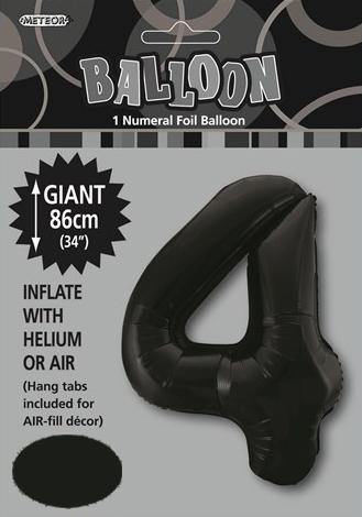 Black Numeral 4 Foil Balloon - 86cm