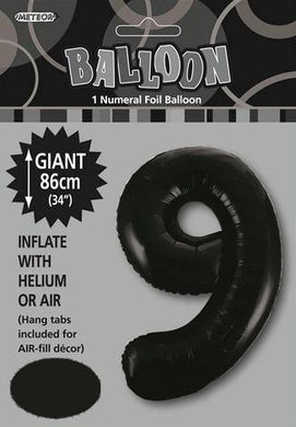 Black Numeral 9 Foil Balloon - 86cm - The Base Warehouse