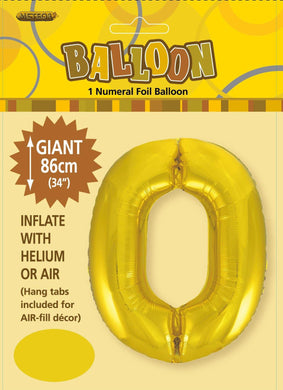 Gold Numeral 0 Foil Balloon - 86cm - The Base Warehouse