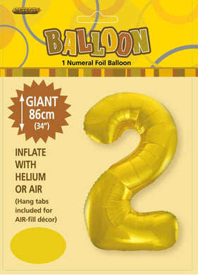 Gold Numeral 2 Foil Balloon - 86cm - The Base Warehouse