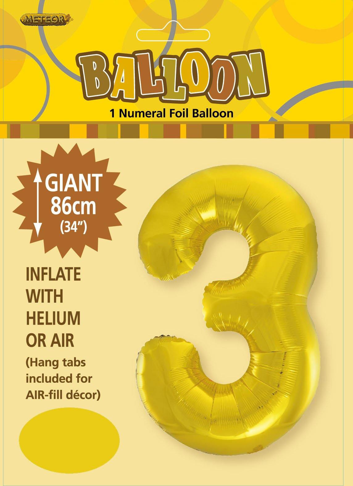 Gold Numeral 3 Foil Balloon - 86cm - The Base Warehouse