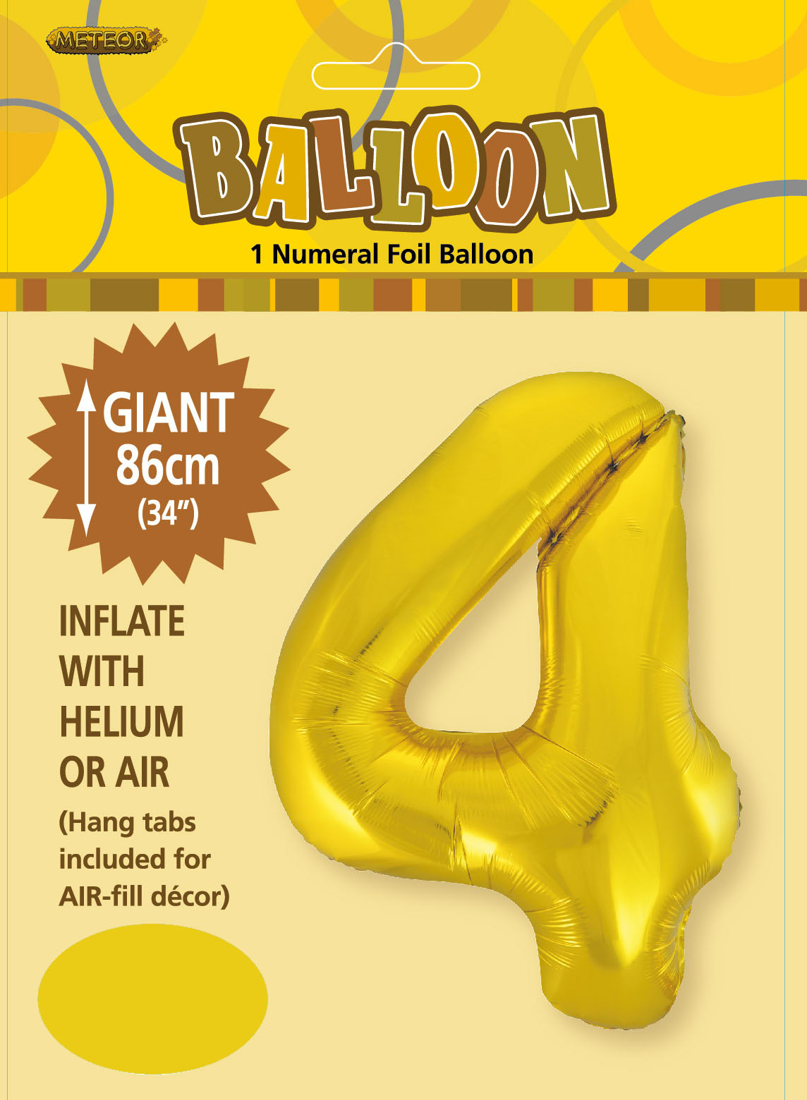 Gold Numeral 4 Foil Balloon - 86cm