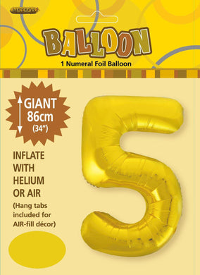 Gold Numeral 5 Foil Balloon - 86cm - The Base Warehouse