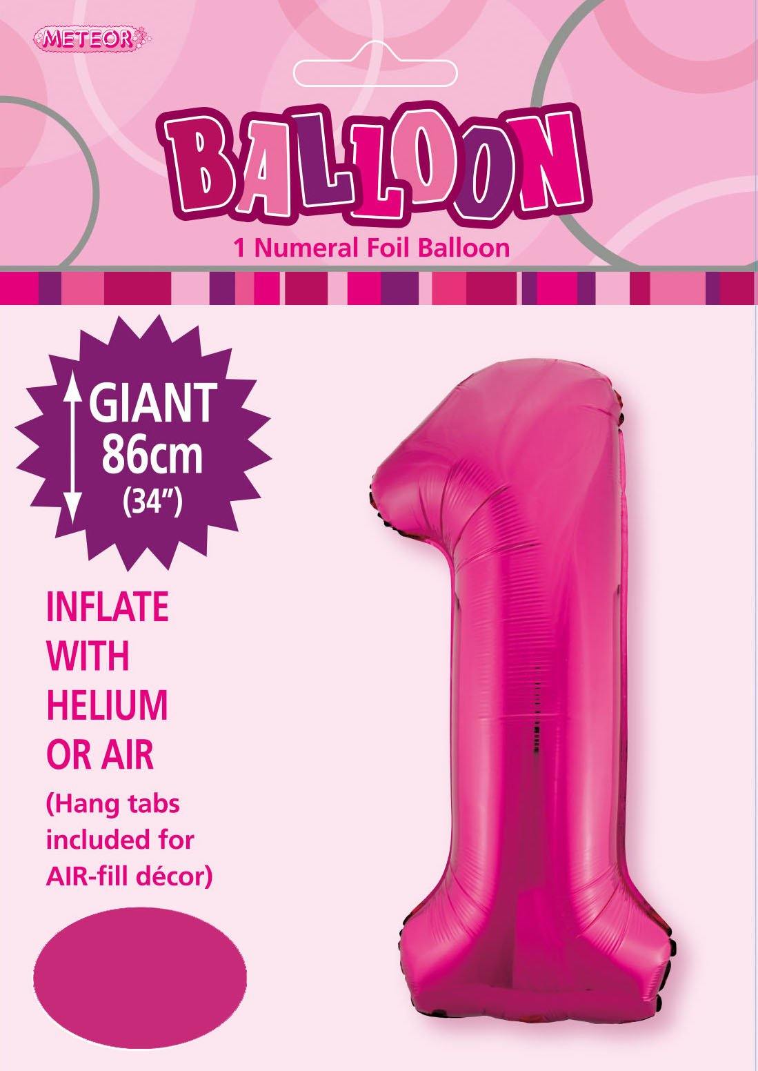 Hot Pink Numeral 1 Foil Balloon - 86cm