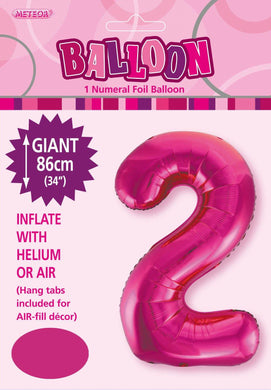 Hot Pink Numeral 2 Foil Balloon - 86cm - The Base Warehouse