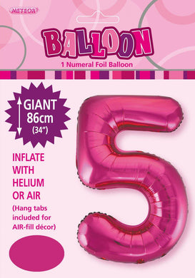 Hot Pink Numeral 5 Foil Balloon - 86cm - The Base Warehouse