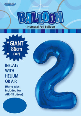 Royal Blue Numeral 2 Foil Balloon - 86cm - The Base Warehouse