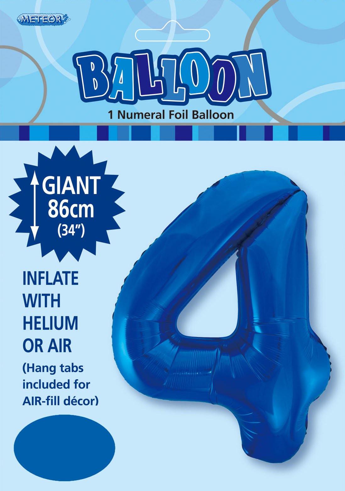 Royal Blue Numeral 4 Foil Balloon - 86cm