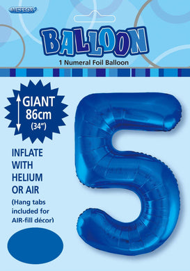 Royal Blue Numeral 5 Foil Balloon - 86cm - The Base Warehouse