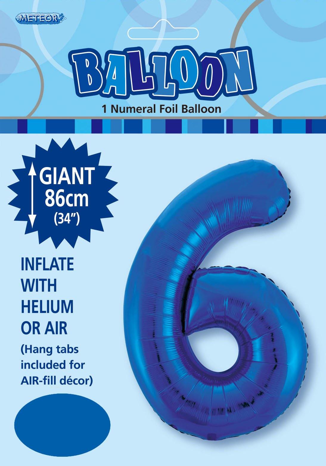 Royal Blue Numeral 6 Foil Balloon - 86cm