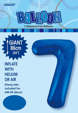Royal Blue Numeral 7 Foil Balloon - 86cm - The Base Warehouse