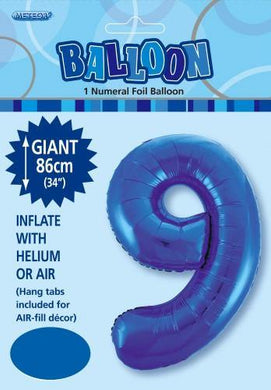 Royal Blue Numeral 9 Foil Balloon - 86cm - The Base Warehouse