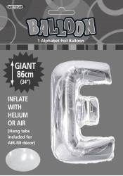 Silver Letter E Foil Balloon - 86cm - The Base Warehouse