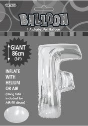 Silver Letter F Foil Balloon - 86cm