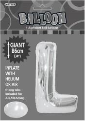 Silver Letter L Foil Balloon - 86cm - The Base Warehouse