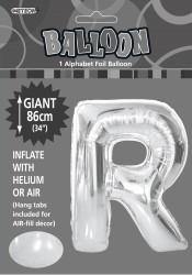 Silver Letter R Foil Balloon - 86cm - The Base Warehouse