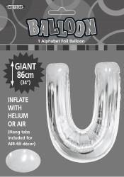 Silver Letter U Foil Balloon - 86cm - The Base Warehouse