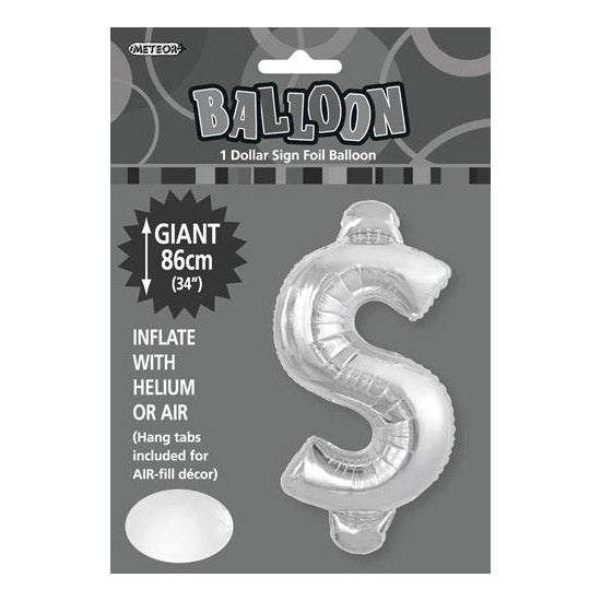 Dollar Sign Silver Foil Balloon - 86cm