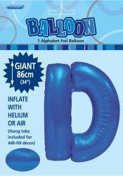 Royal Blue Letter D Foil Balloon - 86cm - The Base Warehouse