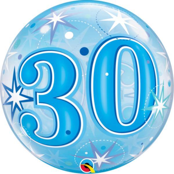 30 Blue Starburst Sparkle Bubble Balloon - 56cm - The Base Warehouse