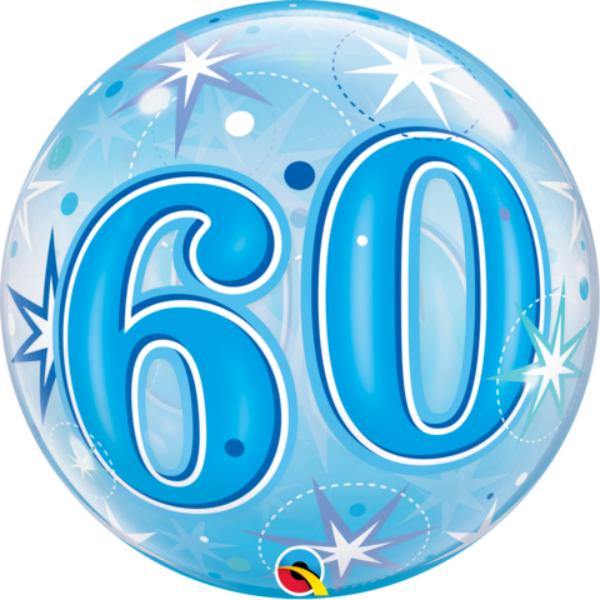 60 Blue Starburst Sparkle Bubble Balloon - 56cm - The Base Warehouse