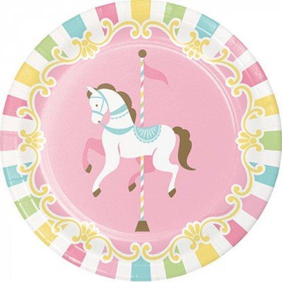 8 Pack â Pink Carousel Small Paper Dessert Plates - The Base Warehouse