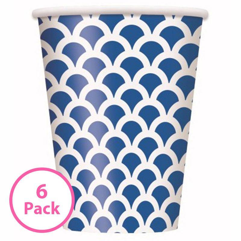 6 Pack Royal Blue Scallop Paper Cups - 355ml - The Base Warehouse