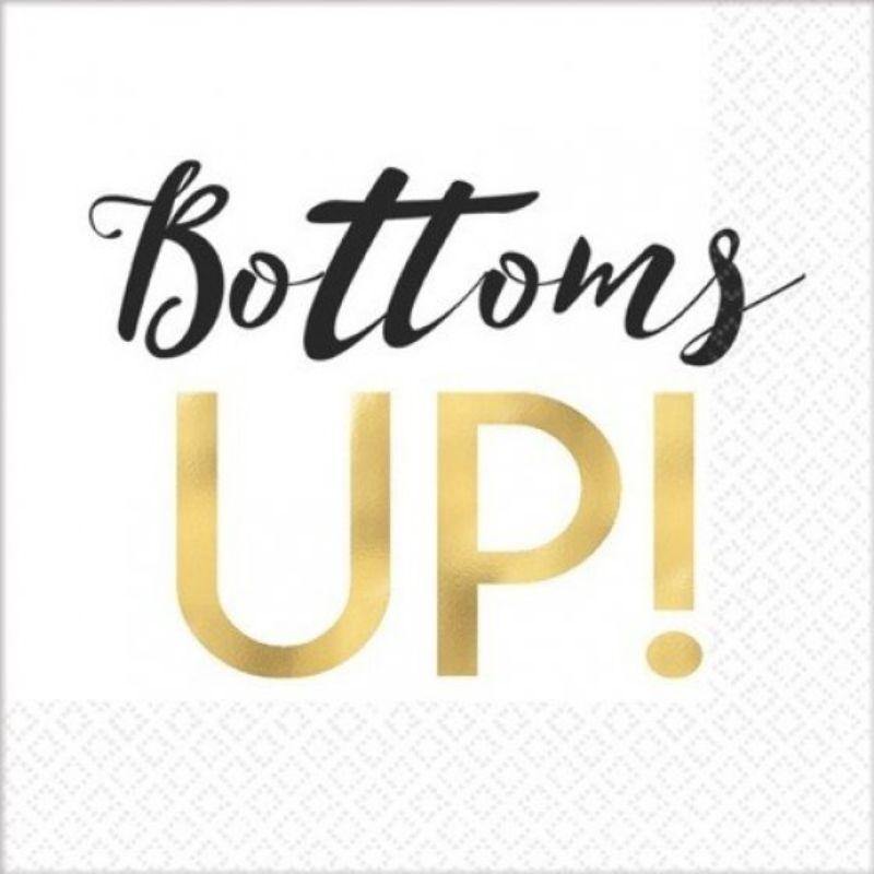 16 Pack Bottoms Up! Beverage Napkins - 25cm - The Base Warehouse