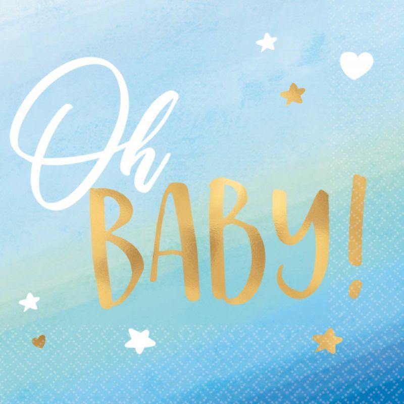 16 Pack Oh Baby Boy Beverage Napkins - 25cm - The Base Warehouse