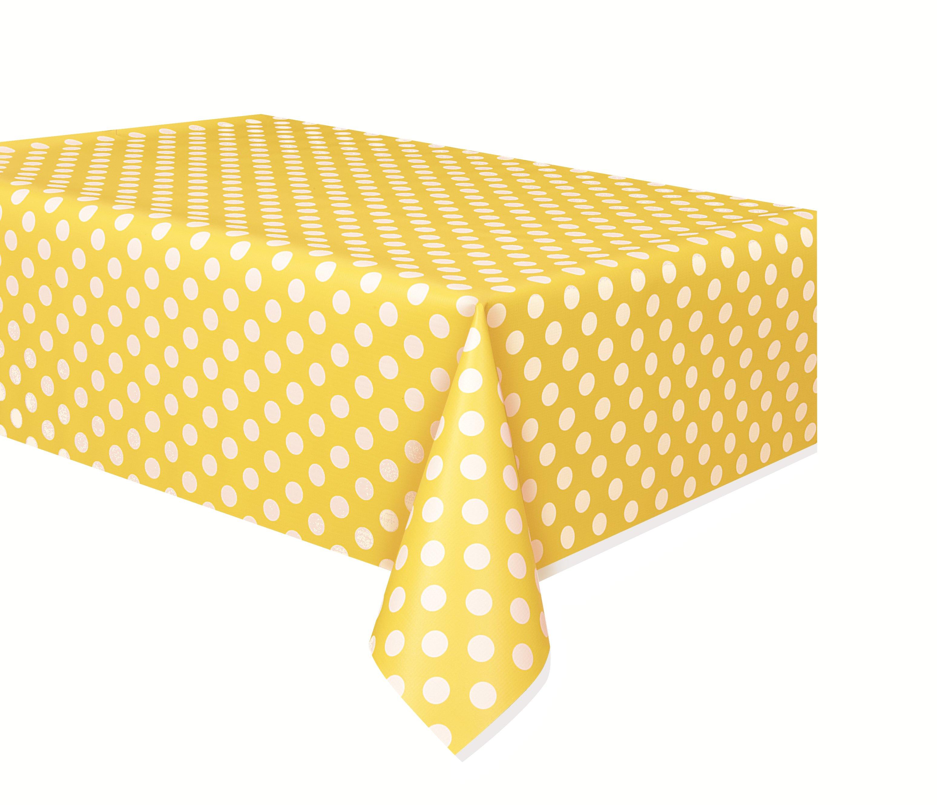 Sunflower Yellow Dots Plastic Rectangle Tablecover - 137cm x 274cm - The Base Warehouse