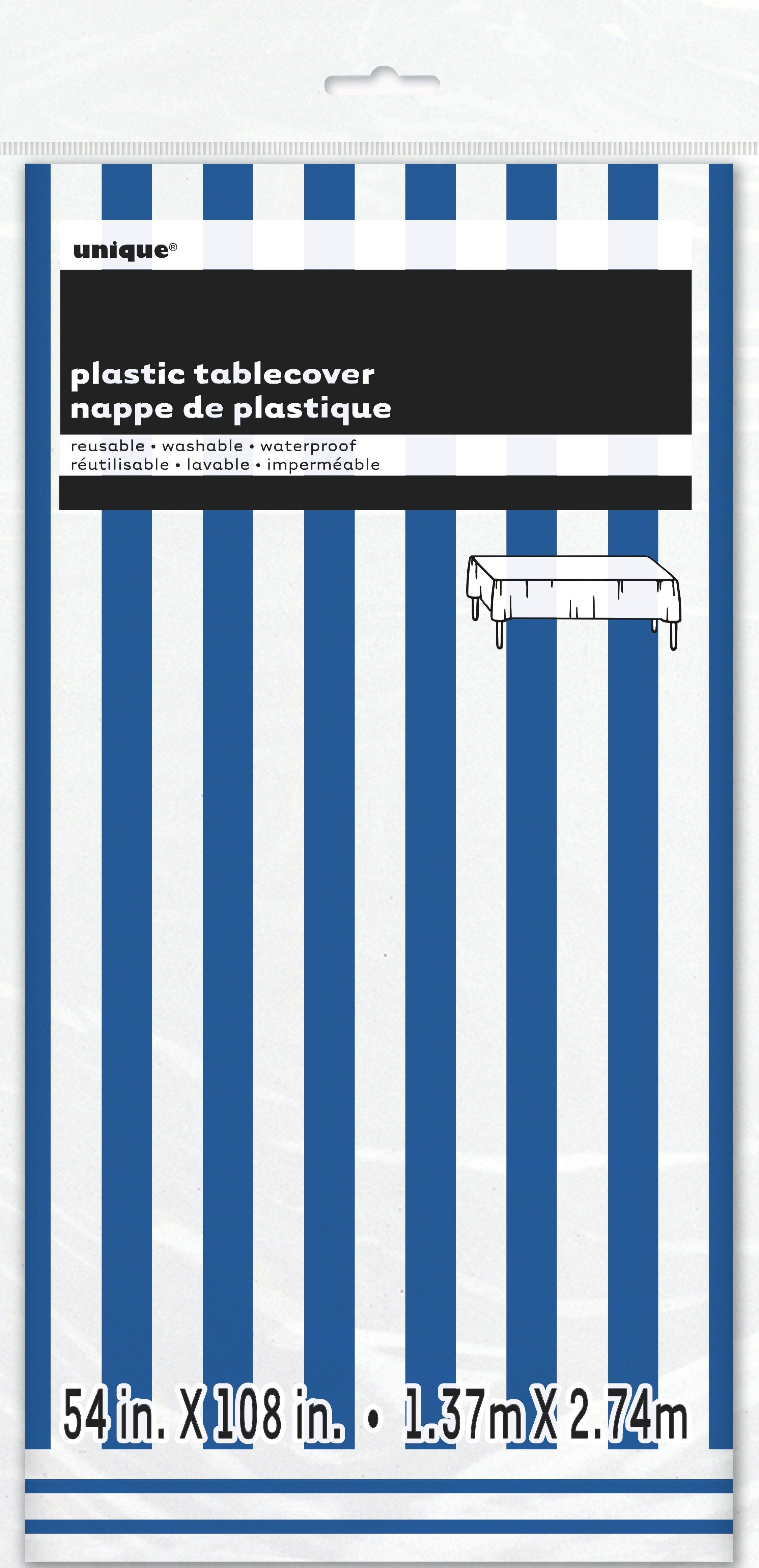 Royal Blue Stripes Plastic Rectangle Tablecover - 137cm x 274cm - The Base Warehouse