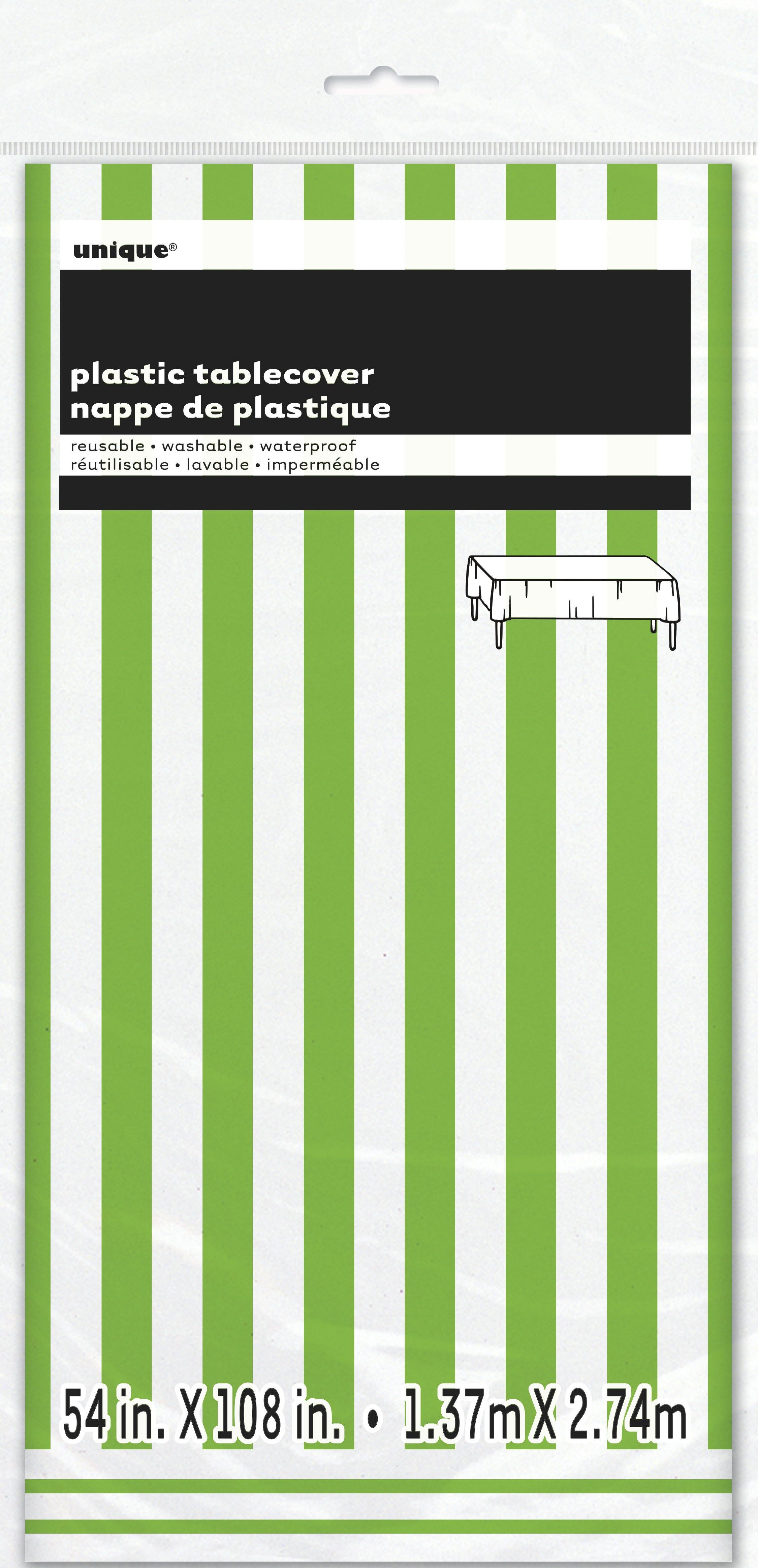 Lime Green Stripes Plastic Rectangle Tablecover - 137cm x 274cm - The Base Warehouse