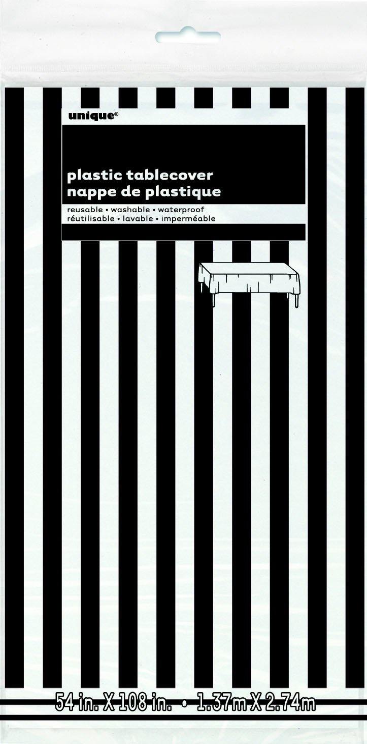 Midnight Black Stripes Plastic Rectangle Tablecover - 137cm x 274cm - The Base Warehouse