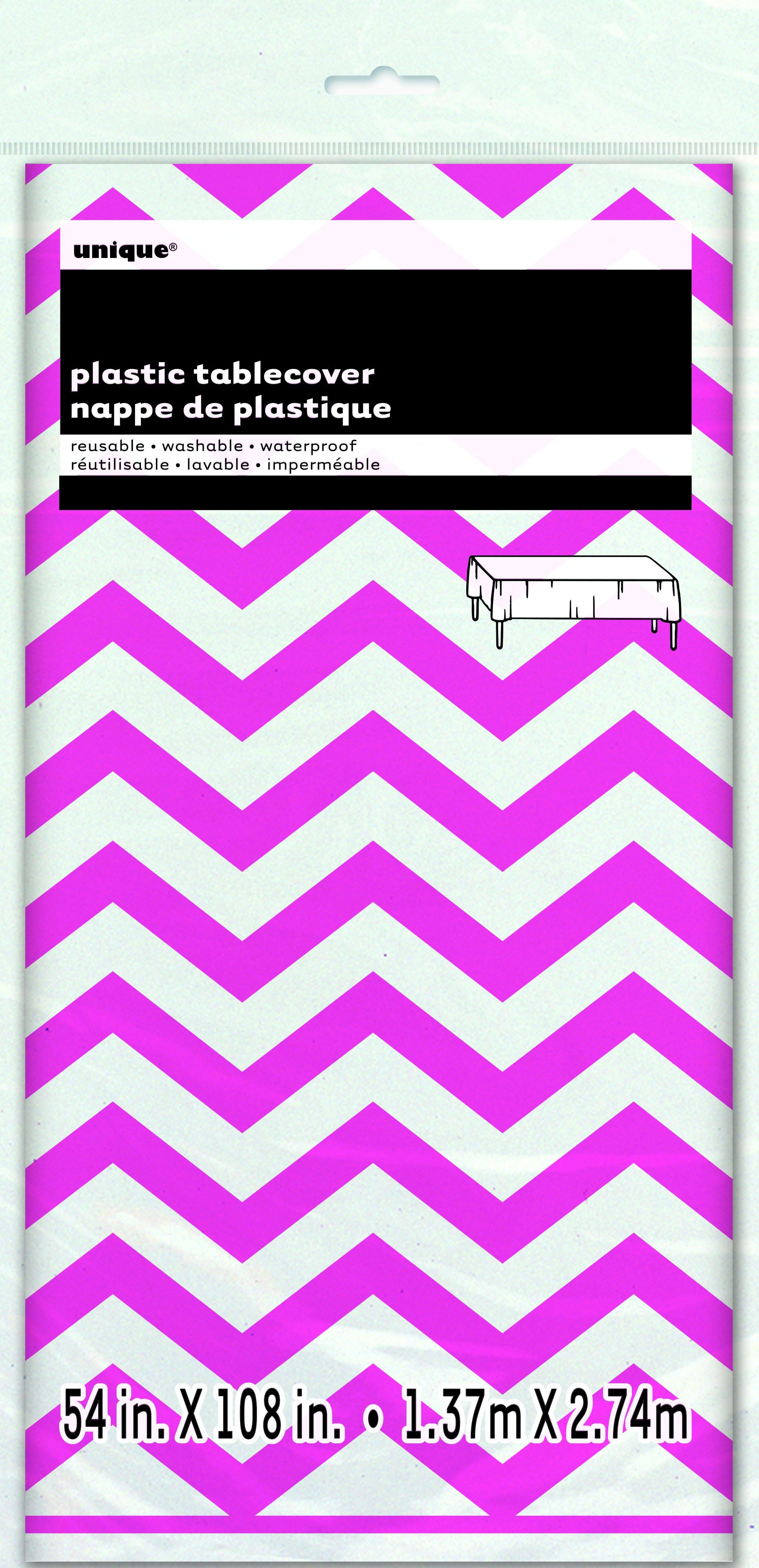 Hot Pink Chevron Plastic Rectangle Tablecover - 137cm x 274cm - The Base Warehouse
