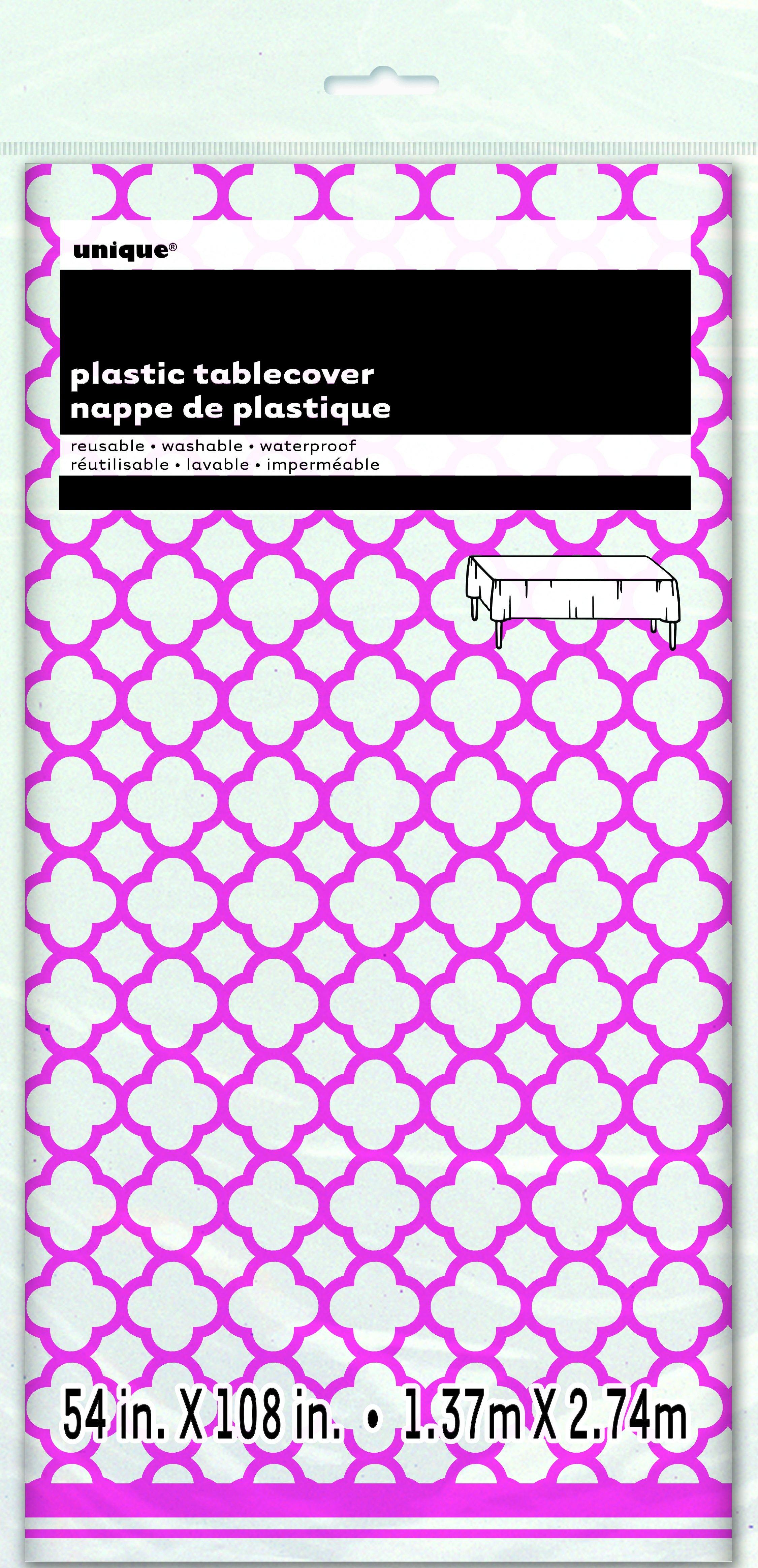 Hot Pink Quatrefoil Plastic Rectangle Tablecover - 137cm x 274cm