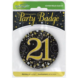 Load image into Gallery viewer, Black Gold Sparkling Fizz 21 Birthday Badge - 7.5cm
