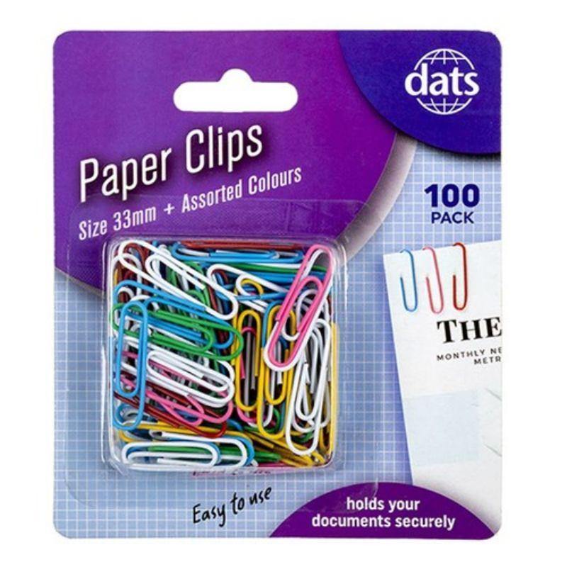 100 Pack Mixed Colour Paper Clips - 33mm - The Base Warehouse