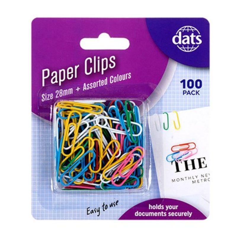 100 Pack Mixed Colour Paper Clips - 28mm - The Base Warehouse