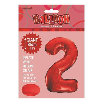 Red Number 2 Foil Balloon - 86cm - The Base Warehouse