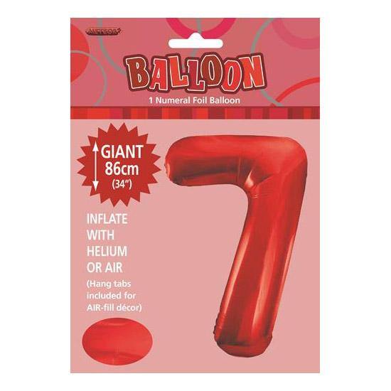 Red Number 7 Foil Balloon - 86cm