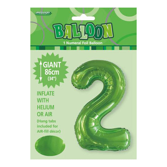 Lime Green Number 2 Foil Balloon - 86cm